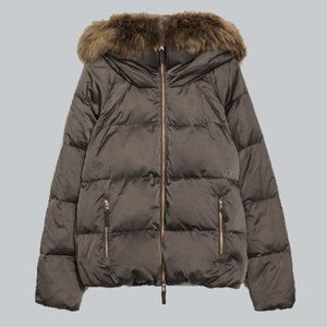 NWT ZARA Down Jacket With Hood & Fur Collar